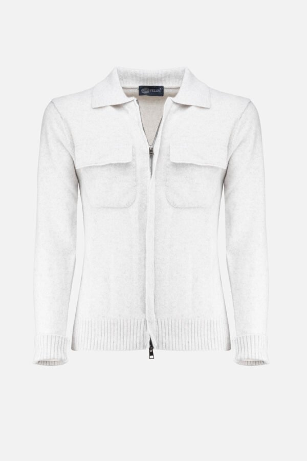 BOMBER MAGLIA ZIP CON TASCHE  IN LANA CASHMERE MADE IN ITALY